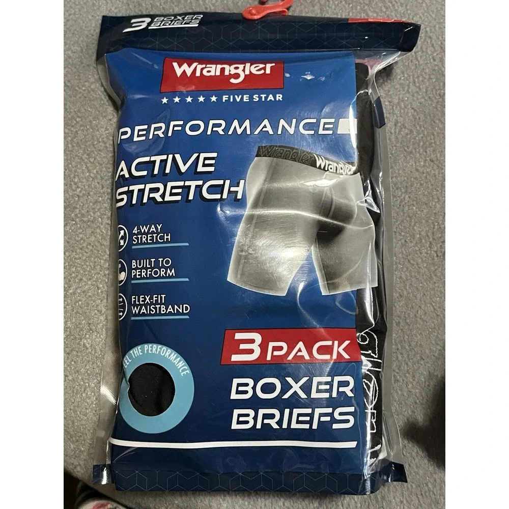 Men's Medium Wrangler Five Star Performance Active Stretch 3 Pack‎ Boxer Briefs